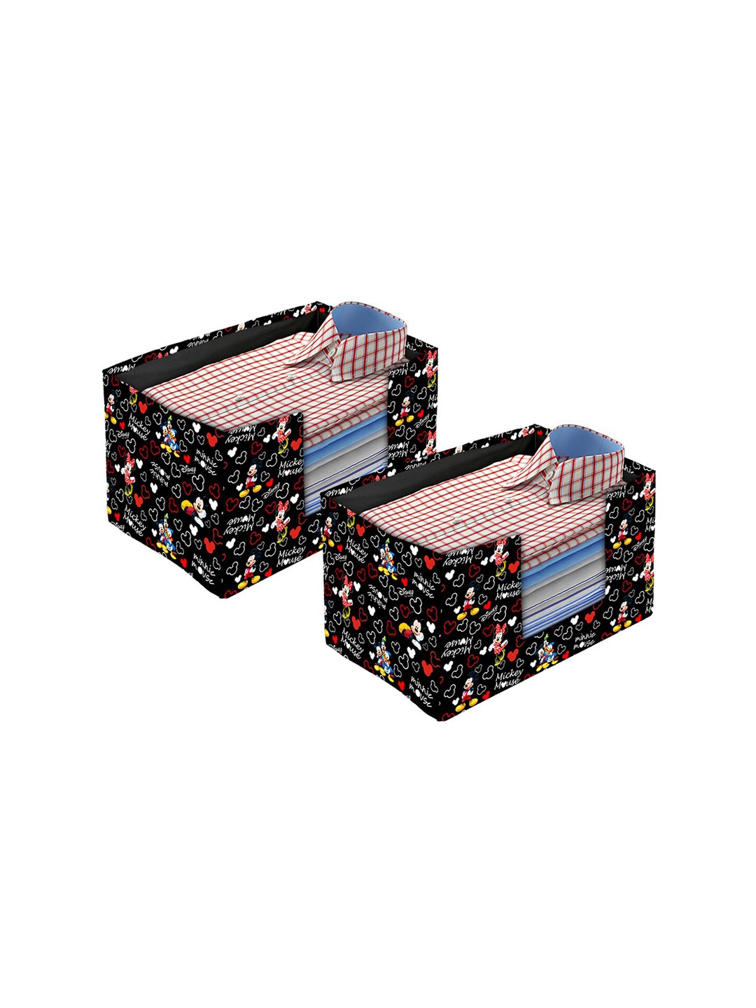 

Kuber Industries Black & Red 2 Pcs Printed Foldable Shirt Stackers With Handle
