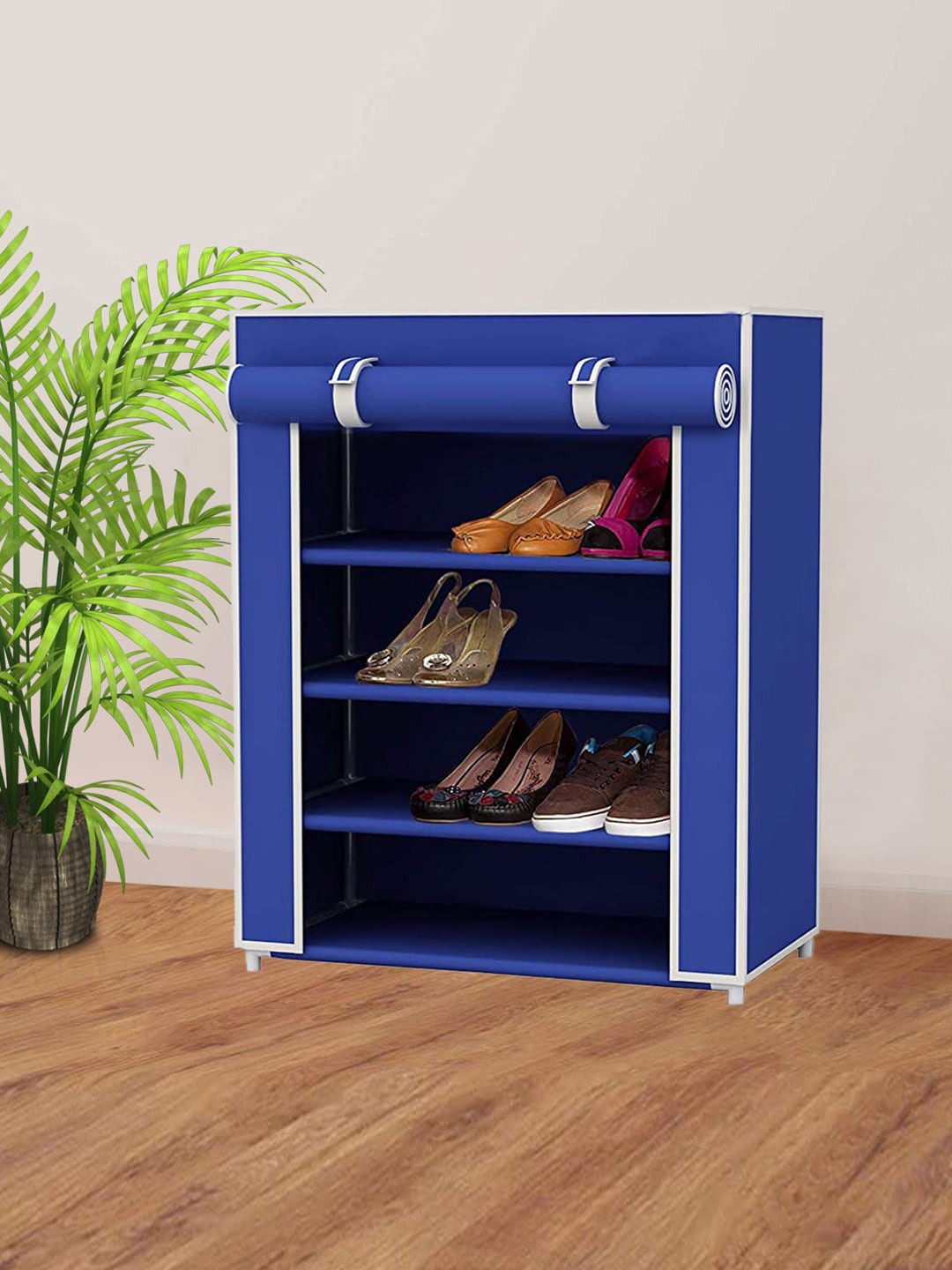 

Kuber Industries Blue & White 5-Shelves Foldable Storage Rack Organizer