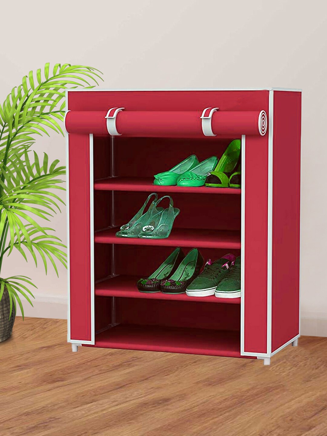 

Kuber Industries Pink & White 5-Shelves Foldable Storage Rack Organizer