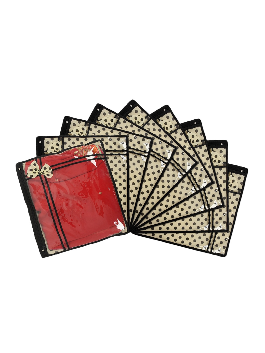 

Kuber Industries Cream-Colored & Black 9 Pcs Foldable & Portable Saree Cover