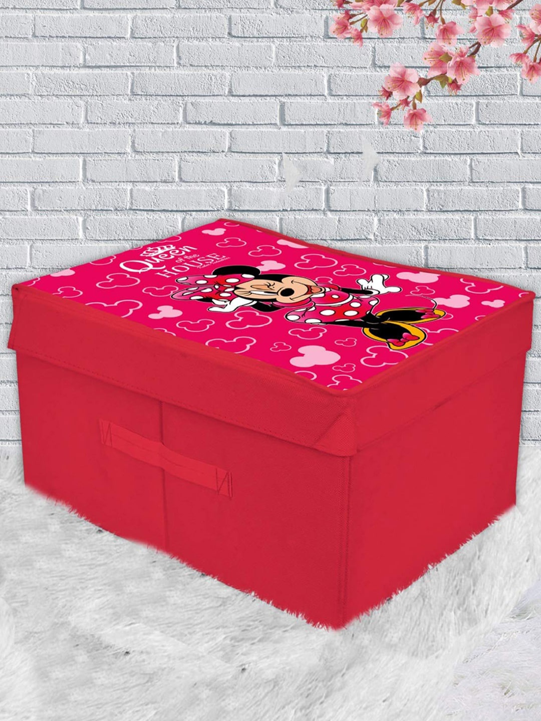 

Kuber Industries Pink Minnie Printed Foldable Storage Box With Lid