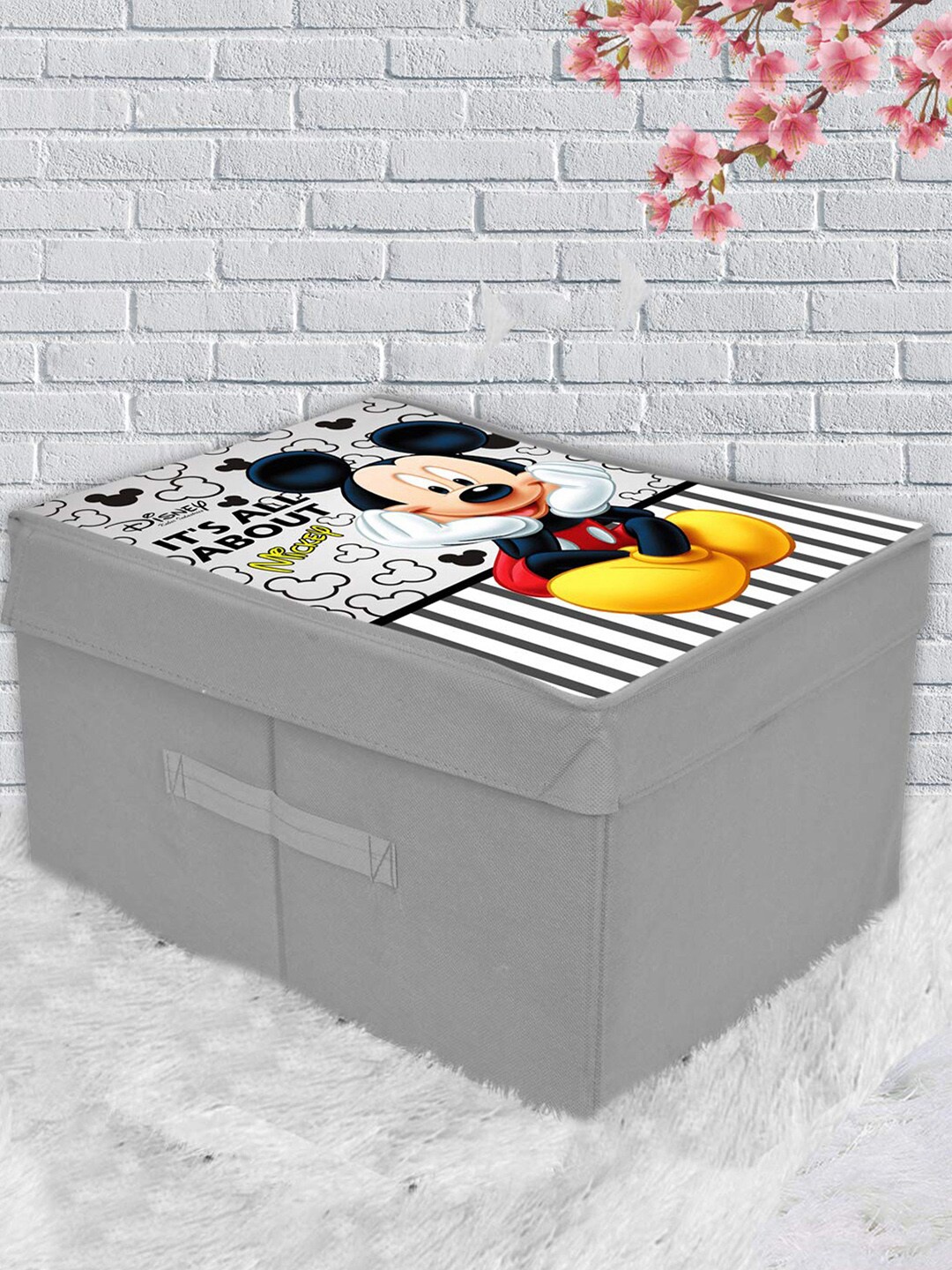 

Kuber Industries Grey & White Mickey Mouse Printed Foldable Storage Box With Lid