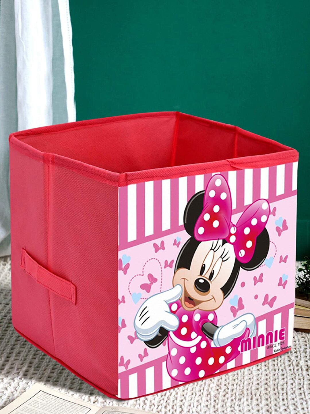 

Kuber Industries Pink & White 2-Pcs Minnie Printed Foldable Storage Boxes