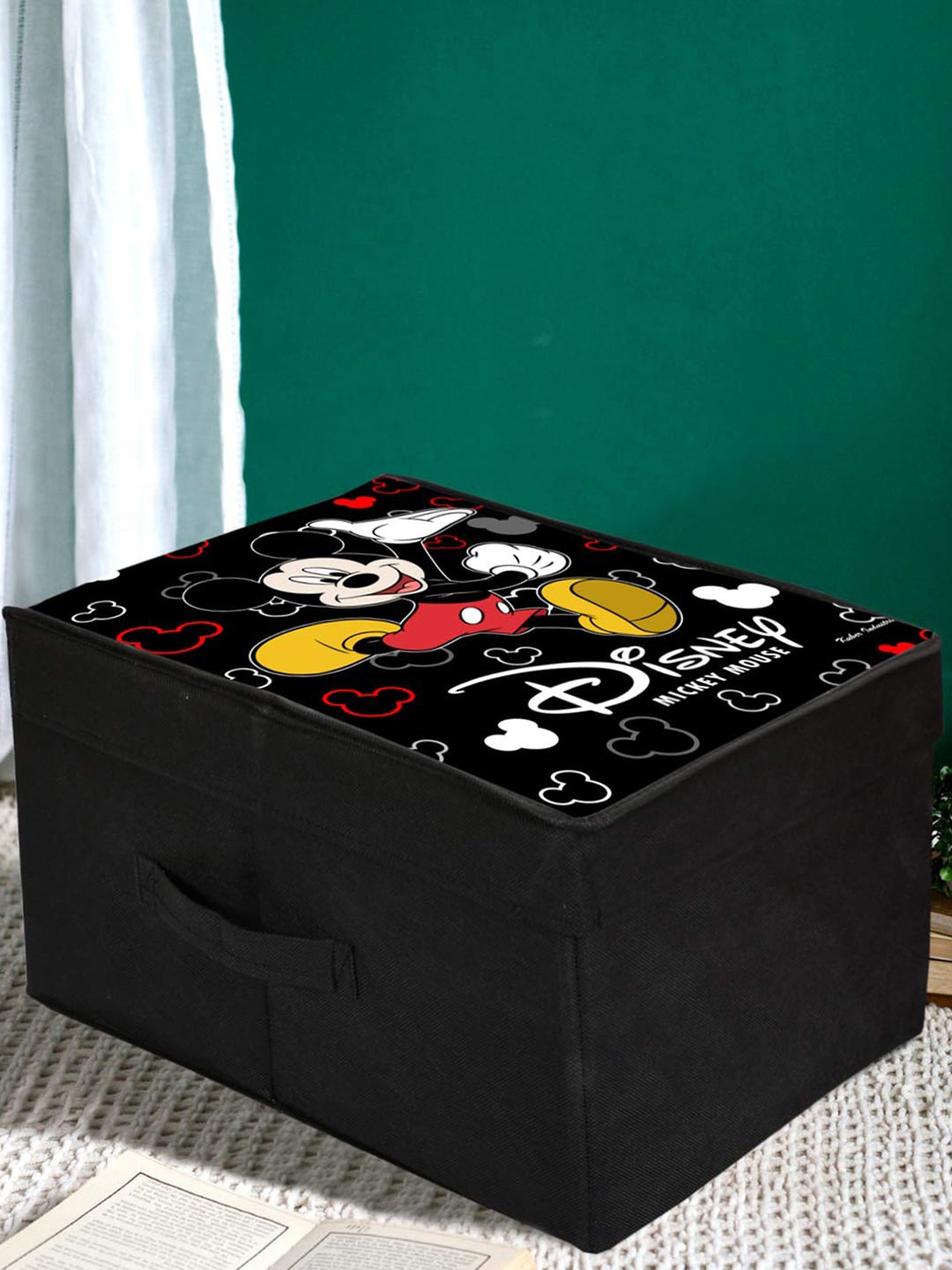 

Kuber Industries Black & White Mickey Mouse Printed Foldable Storage Box With Lid