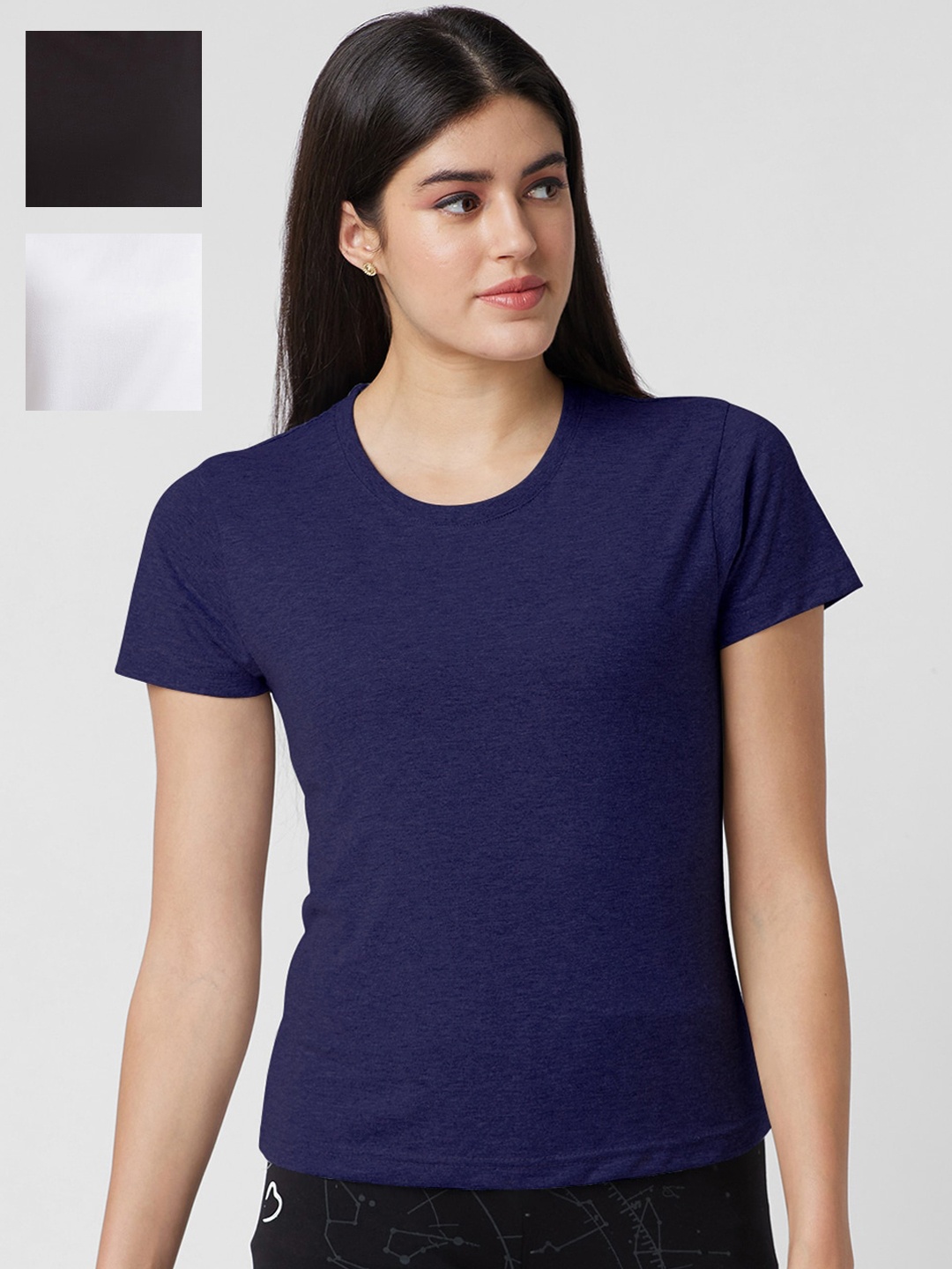 

NOIRA Pack Of 3 Cotton T-shirt, Black