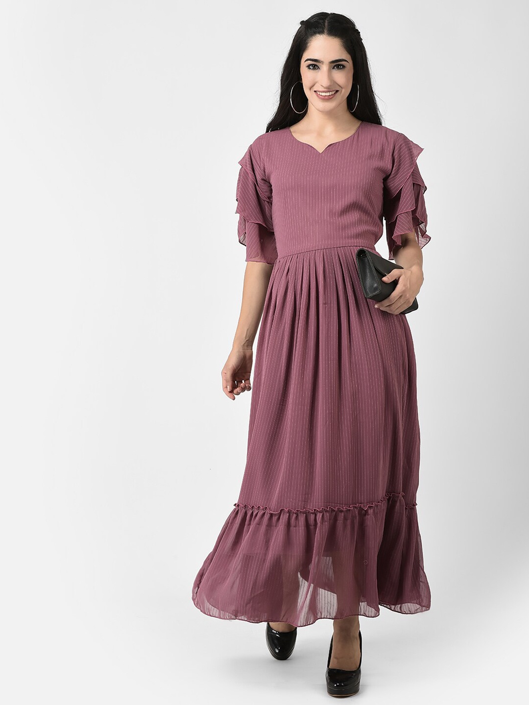 

FNOCKS Flared Sleeves Georgette Maxi Dress, Pink