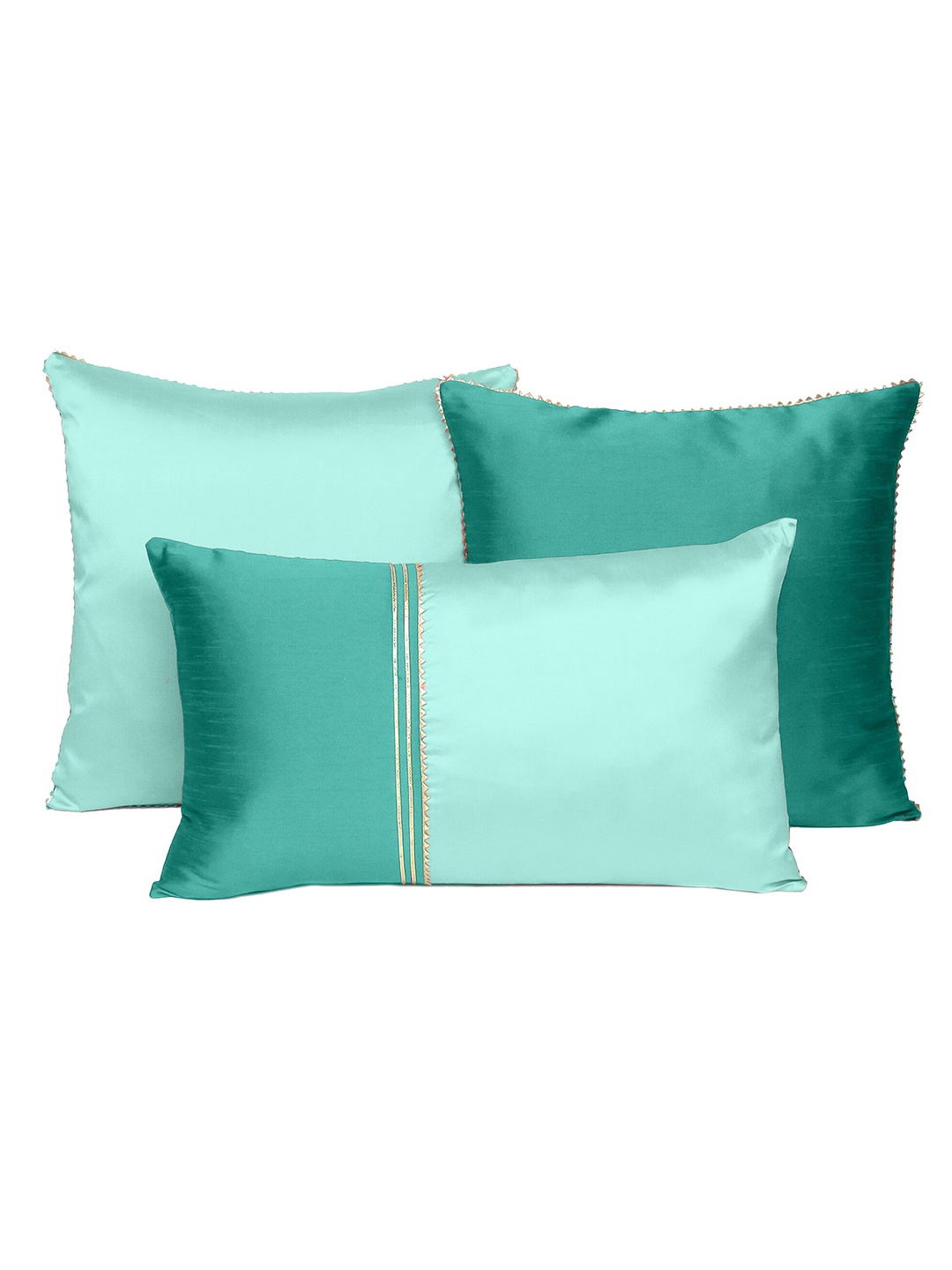 

OUSSUM Green & Teal Colourblocked 2 Pcs Cushion Covers and 1Pc Pillow Cover