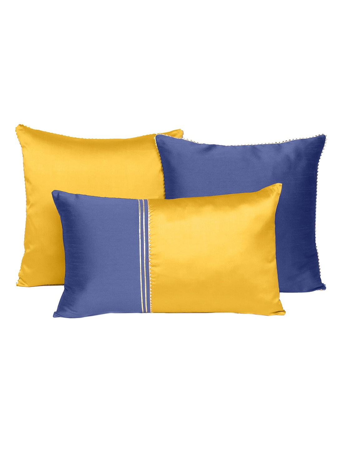 

OUSSUM Yellow & Blue Colourblocked 2 Pcs Cushion Covers and 1Pc Pillow Cover