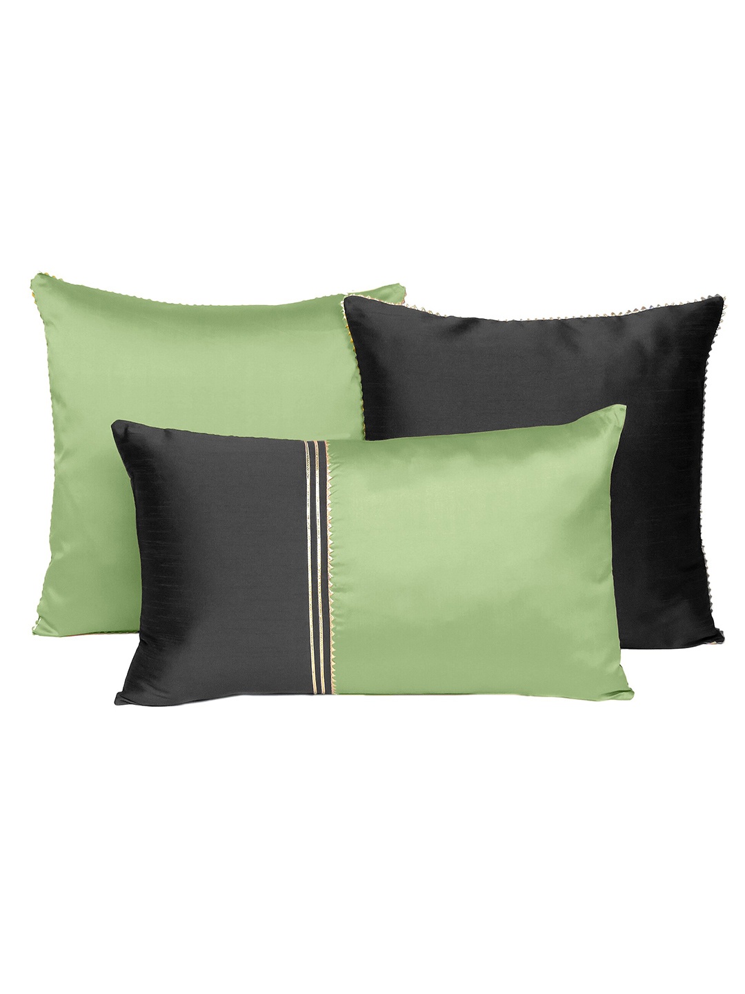

OUSSUM Green & Black Colourblocked 2 Pcs Cushion Covers and 1Pc Pillow Cover