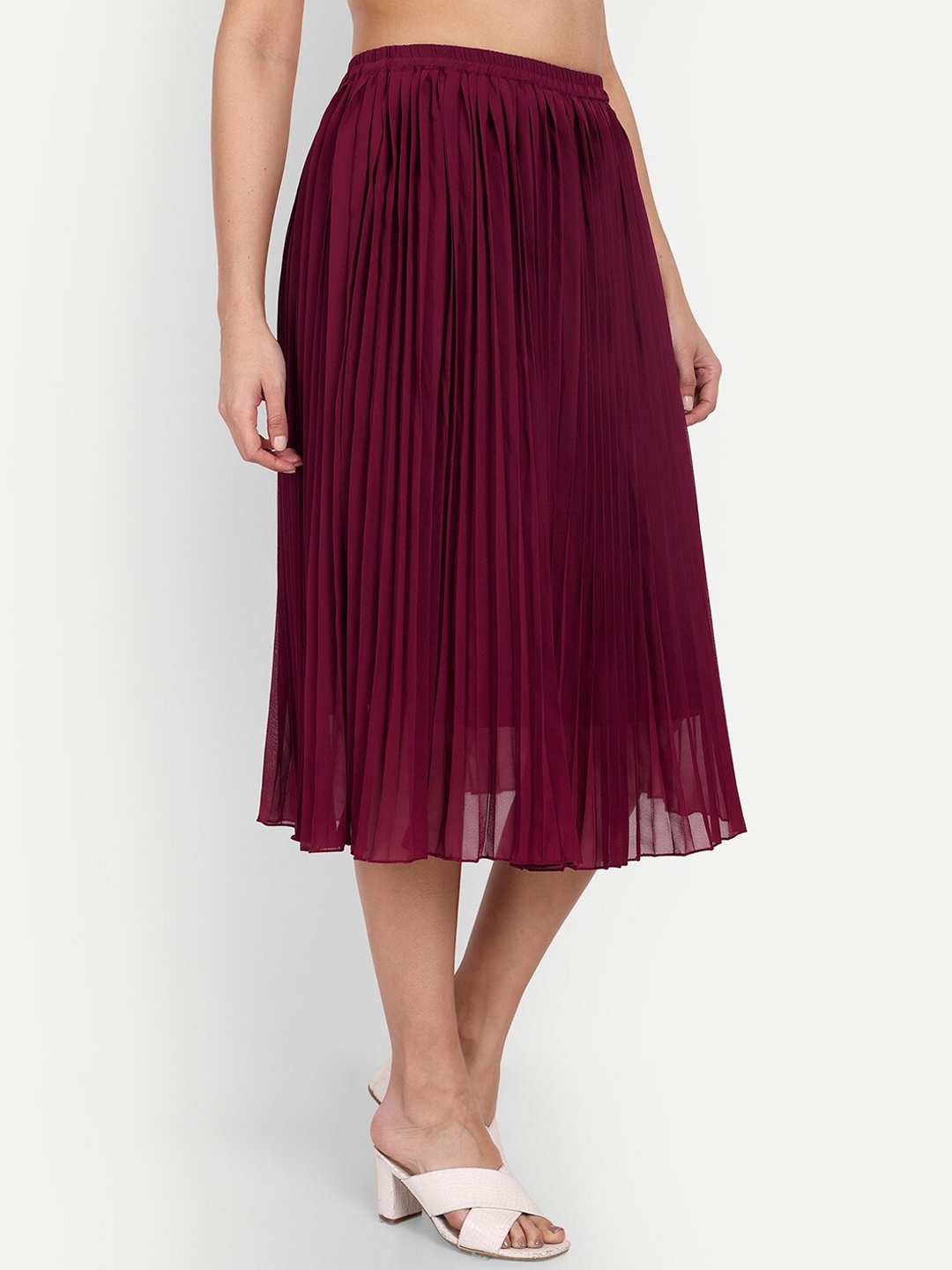 

Aaruvi Ruchi Verma Slip-On Georgette Midi Flared Skirt, Maroon