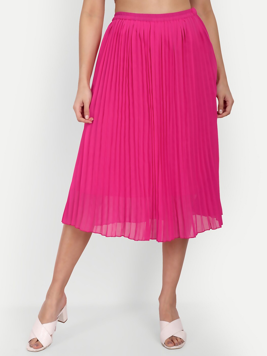 

Aaruvi Ruchi Verma A-Line Pleated Georgette Skirt, Pink