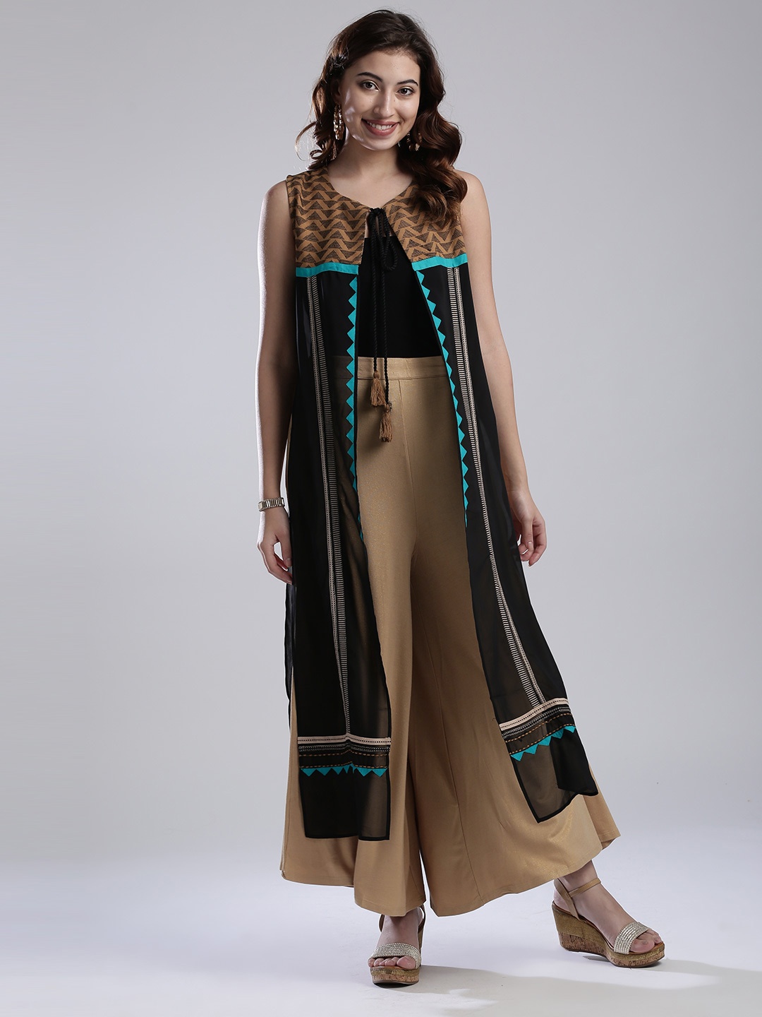 

W Women Black & Brown Printed Shrug