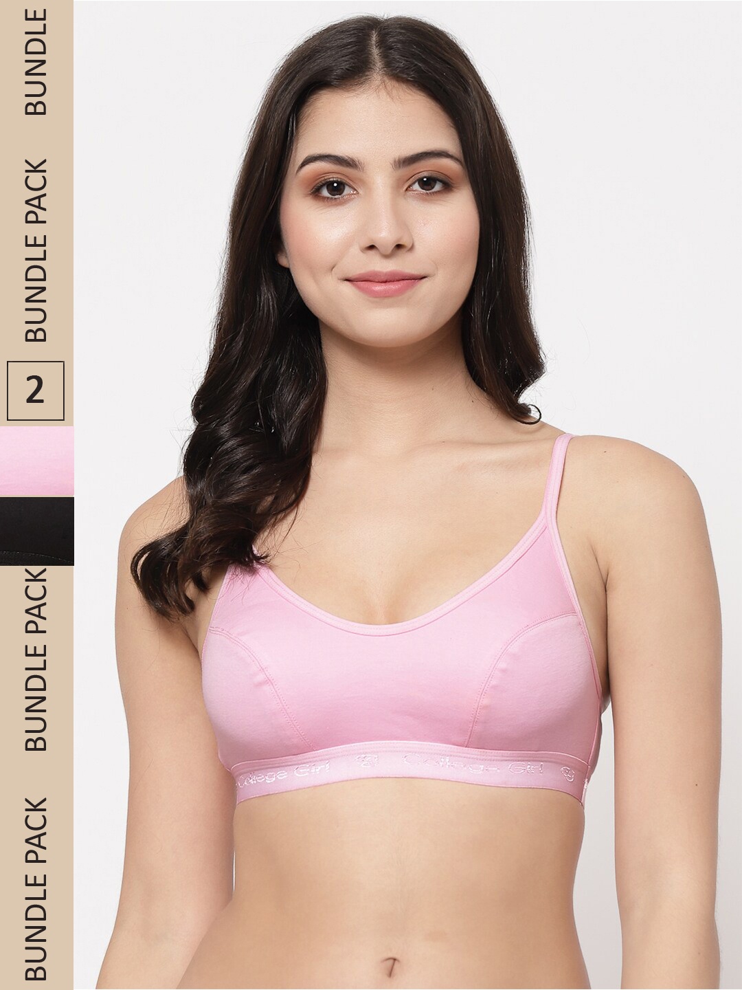 

College Girl Pack Of 2 Non-Padded Non-Wired All Day Comfort Cotton Workout Bra, Pink