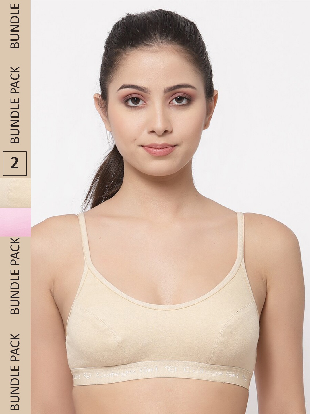 

College Girl Pack Of 2 Cotton Non Padded Bra, Beige