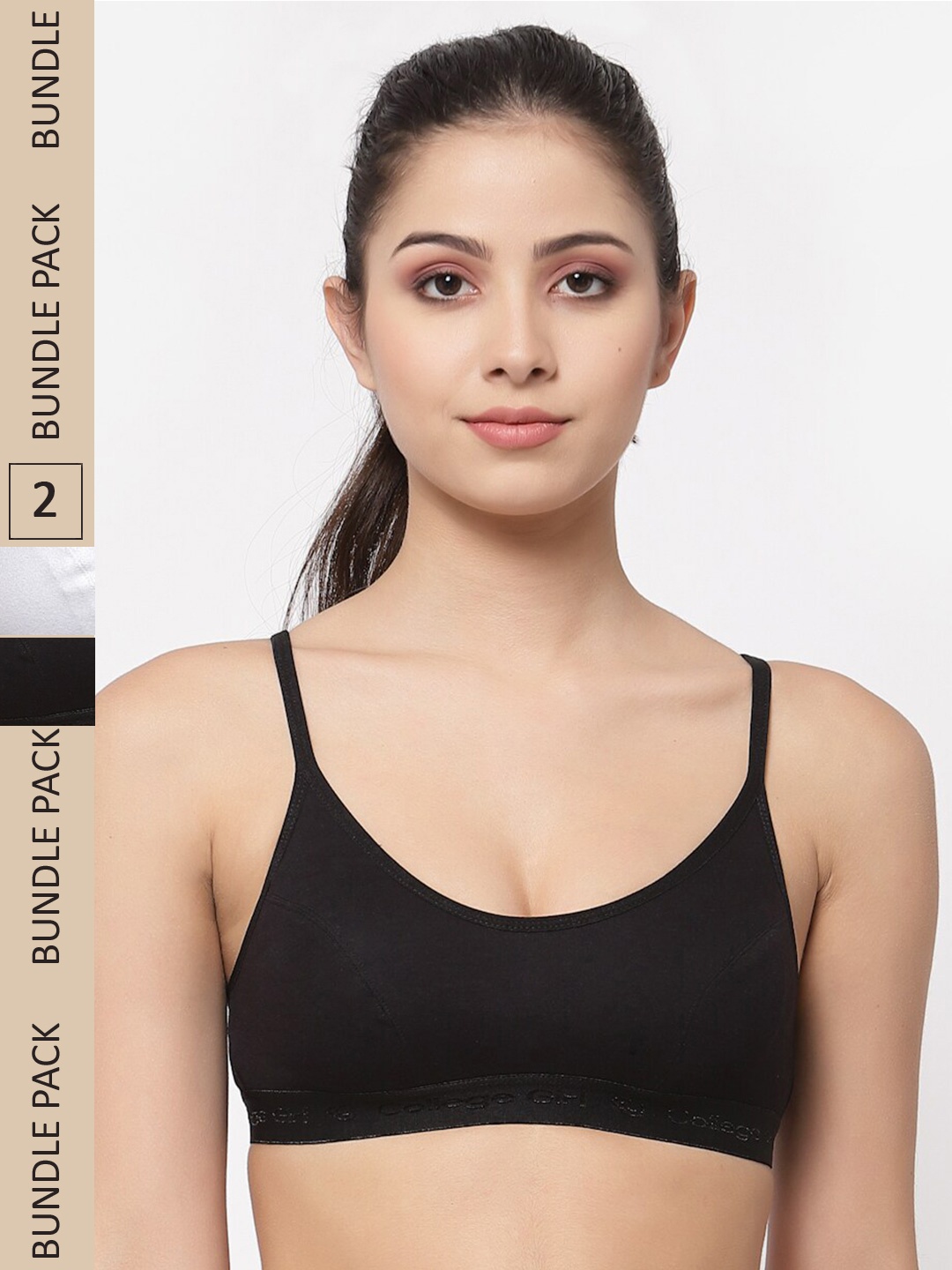 

College Girl Pack of 2 Non Padded All Day Comfort Cotton Sports Bra, Black