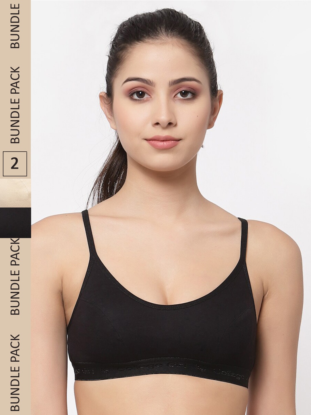 

College Girl Cotton Non Padded All Day Comfort Training or Gym Cut & Sew Slip-On Bra, Beige