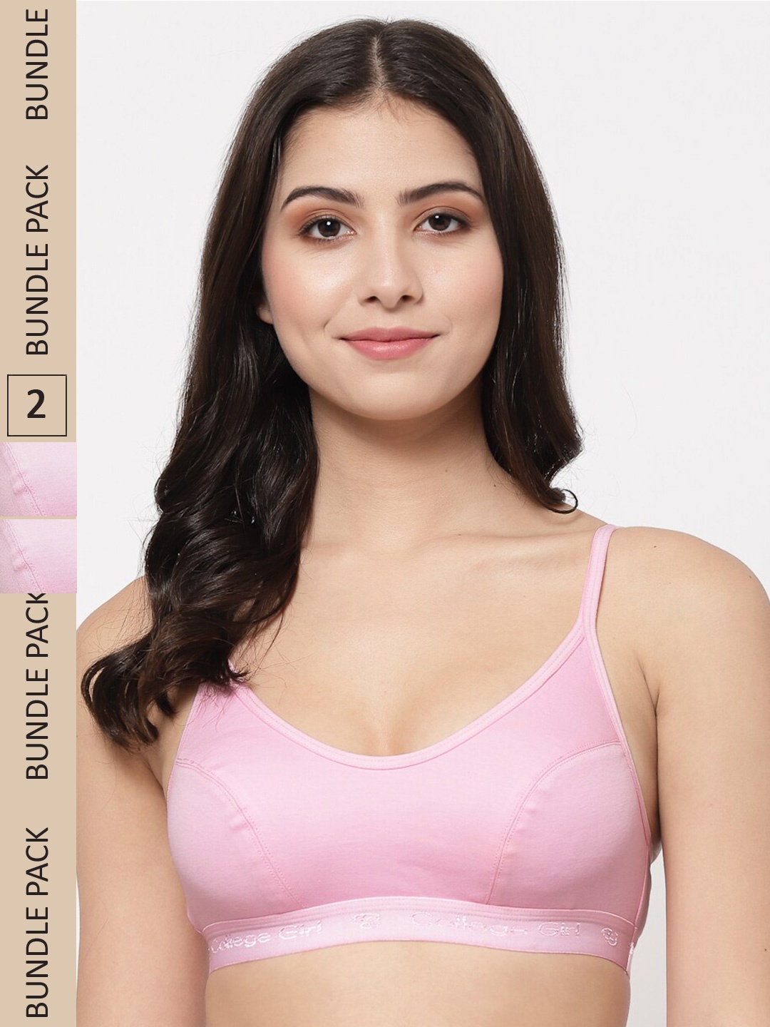 

College Girl Pack Of 2 Cotton Non Padded Bra, Pink