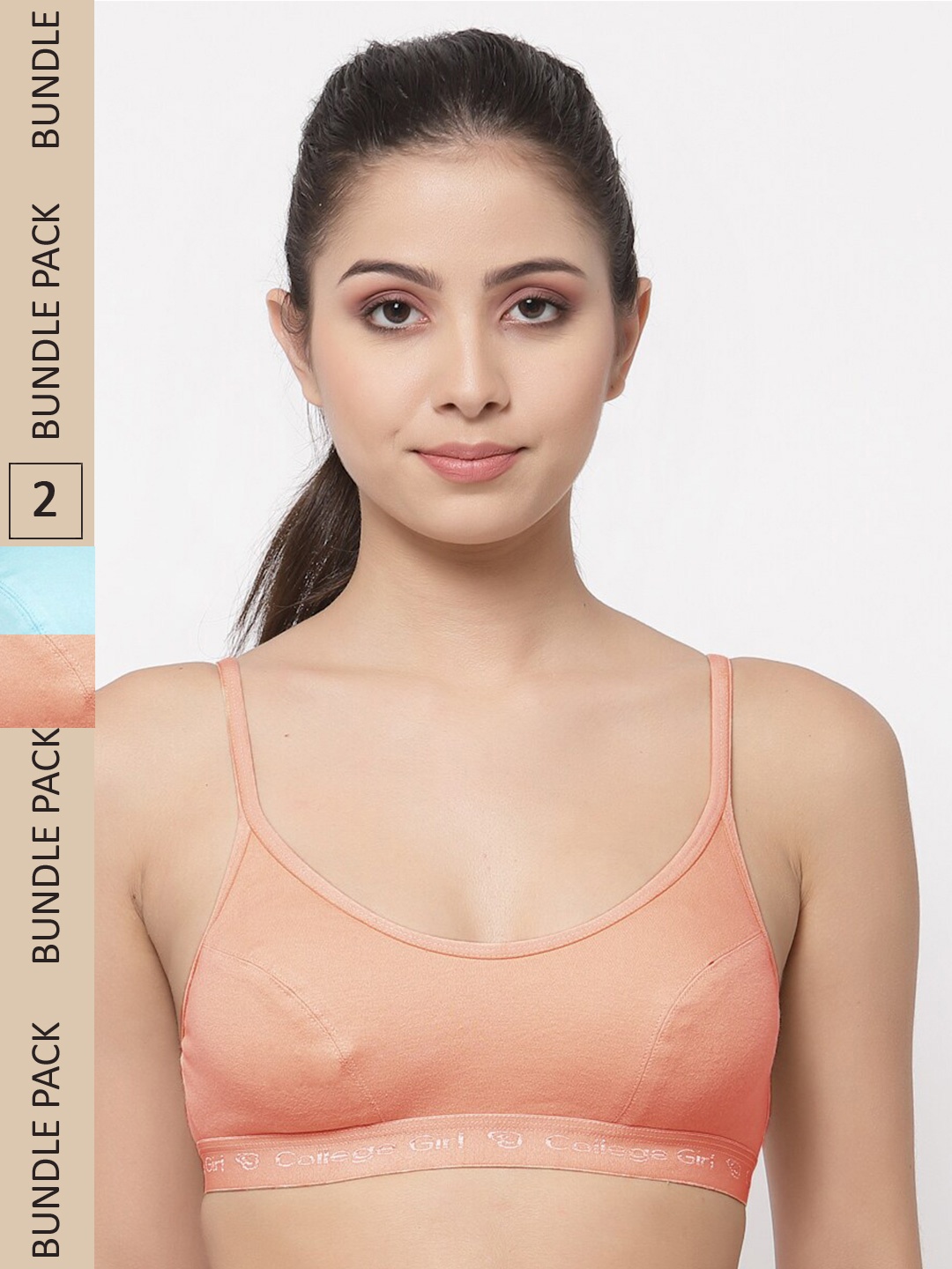 

College Girl Pack Of 2 Non-Padded All Day Comfort Cotton Sports Bra, Peach