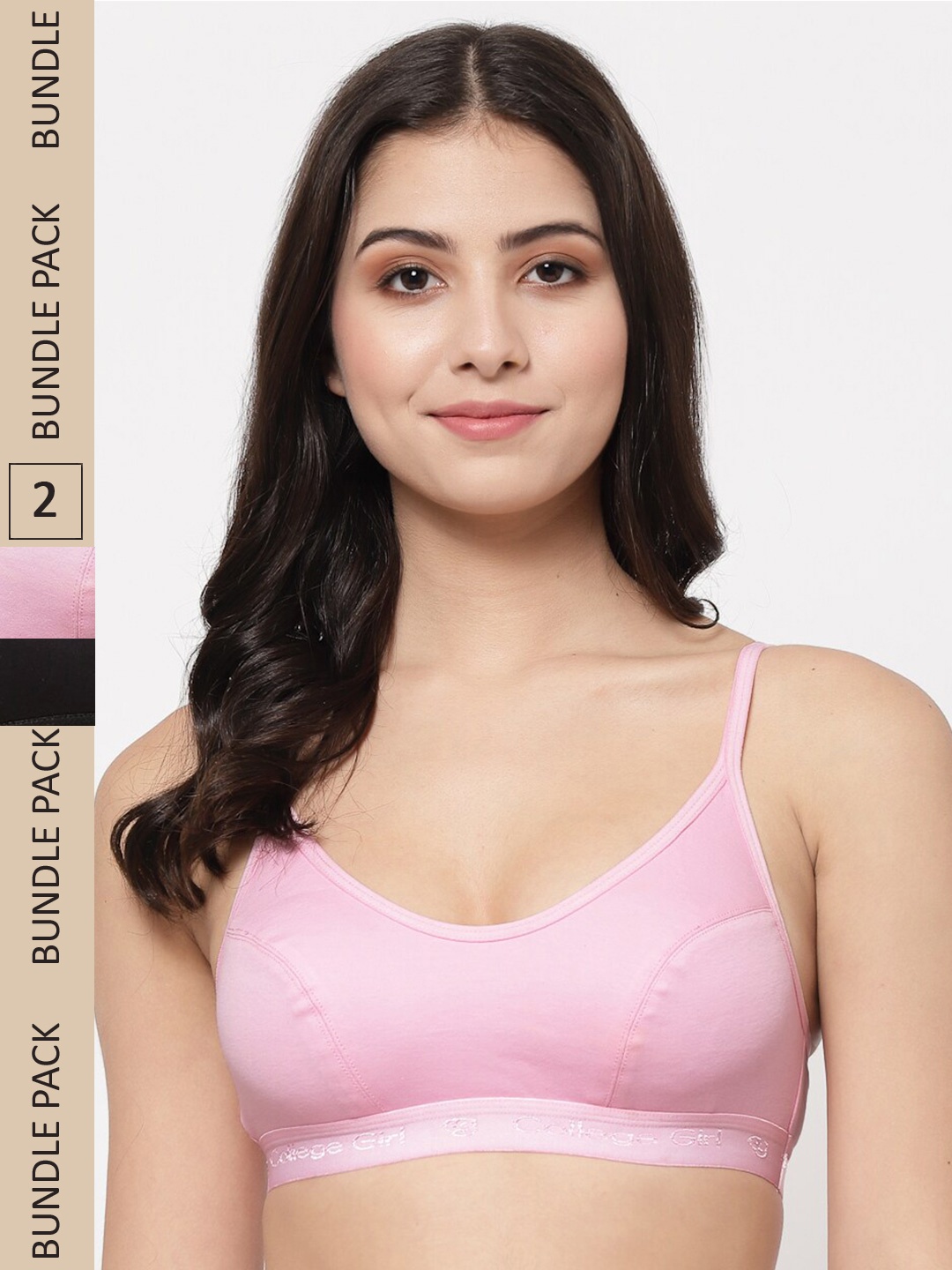 

College Girl Pack of 2 Non Padded All Day Comfort Cotton Sports Bra, Black