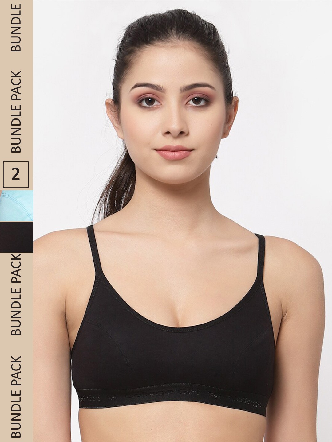 

College Girl Pack of 2 Non Padded All Day Comfort Cotton Sports Bra, Blue