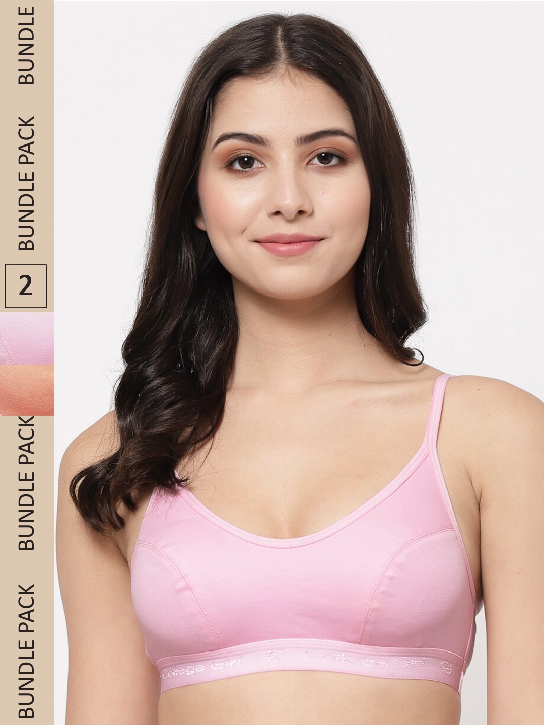 

College Girl Pack Of 2 Non-Padded All Day Comfort Cotton Sports Bra, Peach