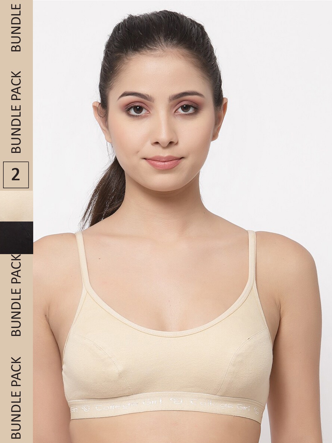 

College Girl Pack Of 2 Non-Padded All Day Comfort Cotton Sports Bra, Black