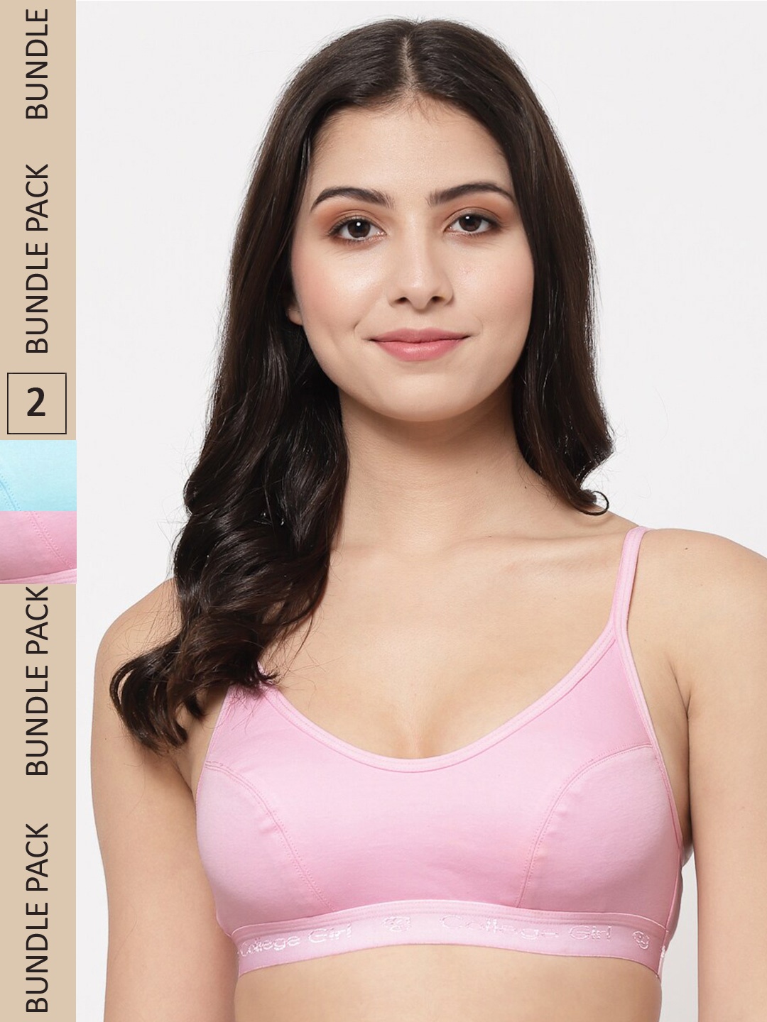 

College Girl Pack Of 2 Non-Padded All Day Comfort Cotton Sports Bra, Pink