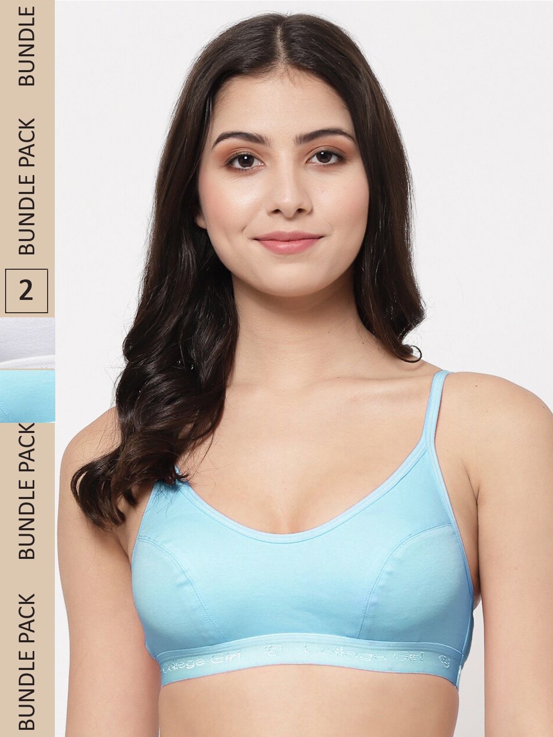 

College Girl Pack Of 2 Non-Padded All Day Comfort Cotton Sports Bra, Turquoise blue