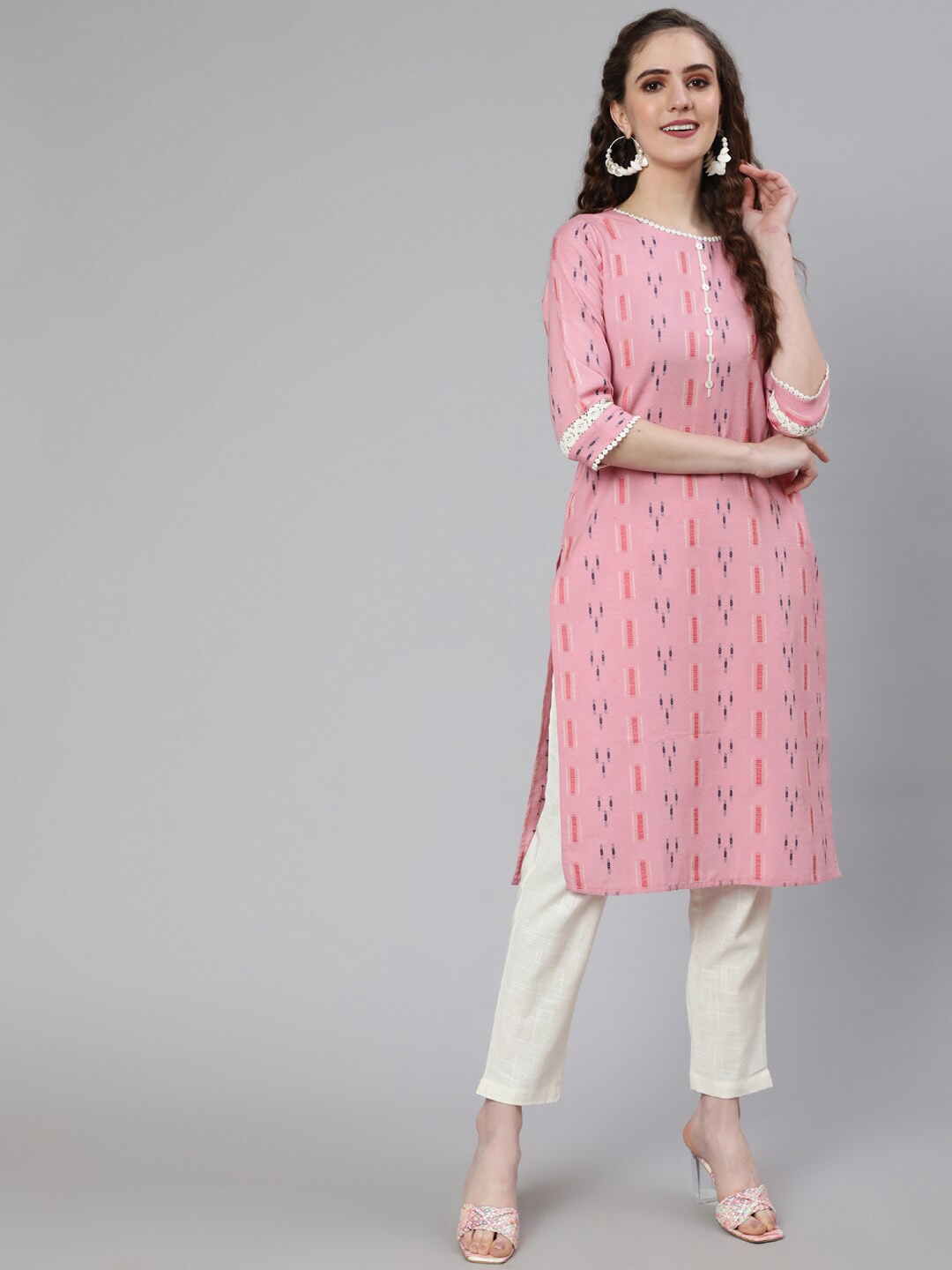 

Jaipur Kurti Geometric Printed Cotton Kurta, Pink