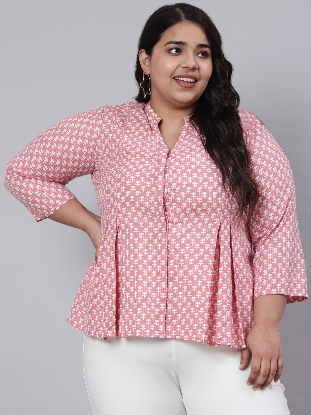 

Jaipur Kurti Ethnic Printed Peplum Cotton Top, Pink