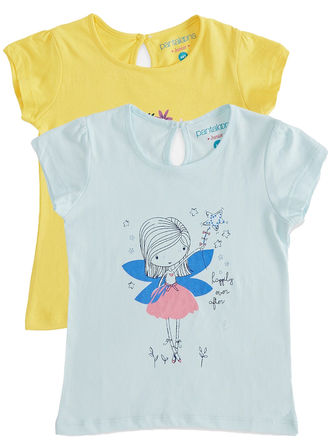 

Pantaloons Junior Girls Pack of 2 Printed Cotton T-shirts, Blue