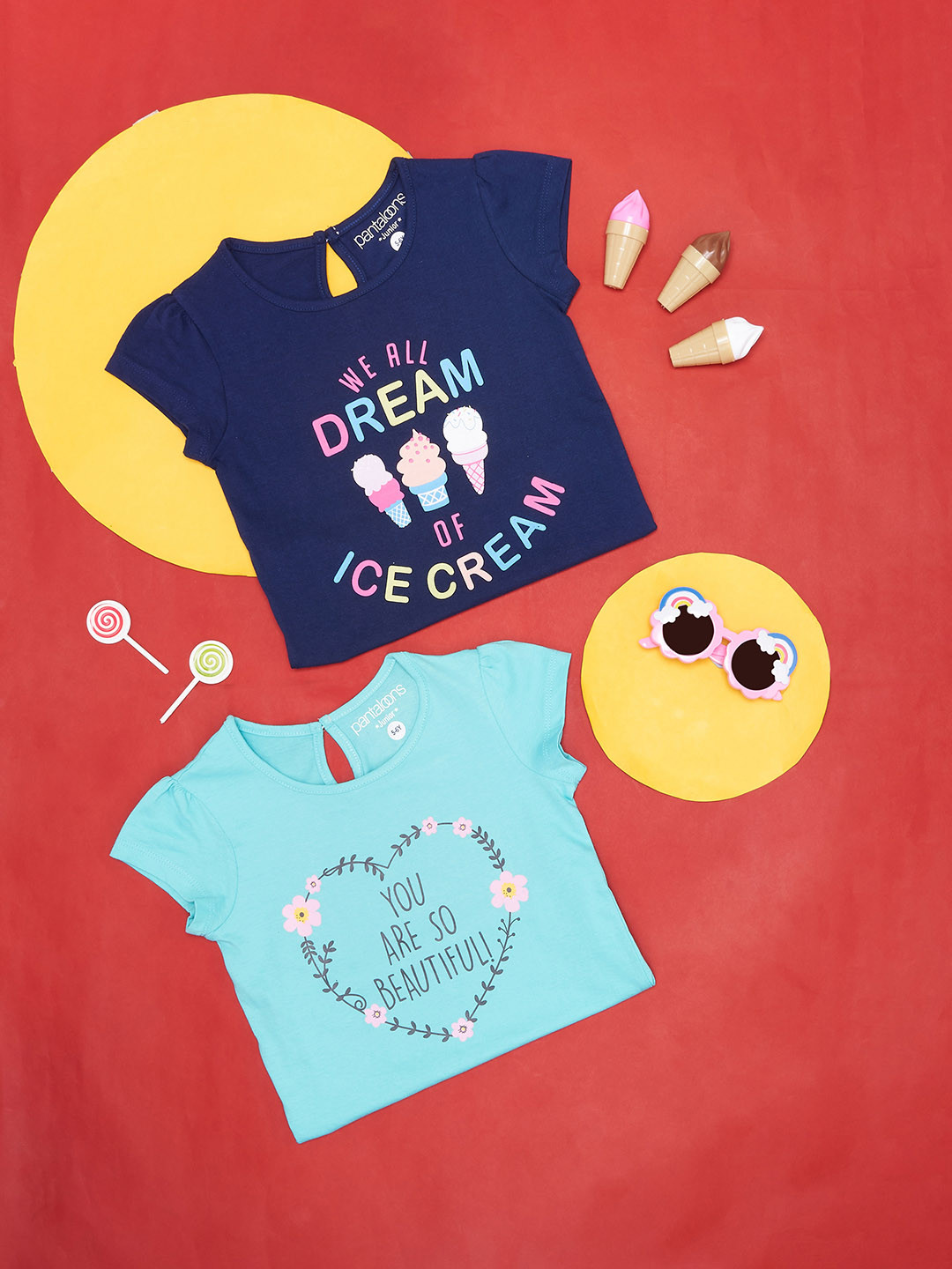 

Pantaloons Junior Girls Pack Of 2 Typography Printed Cap Sleeve Cotton T-shirt, Turquoise blue