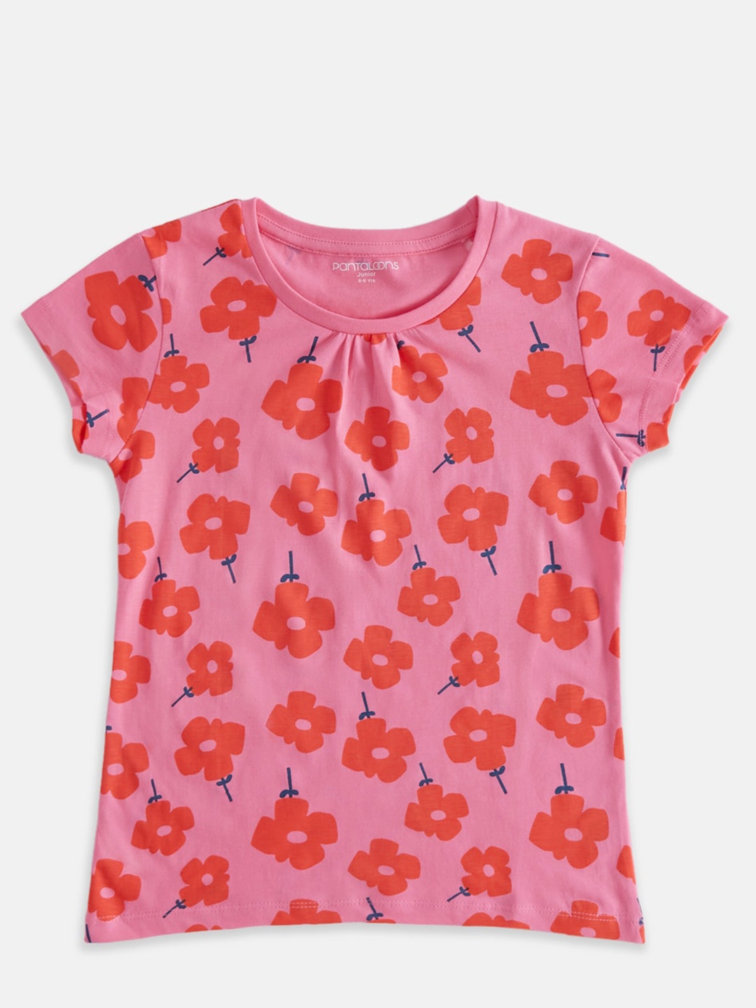 

Pantaloons Junior Girls Floral Printed Cotton T-shirt, Pink