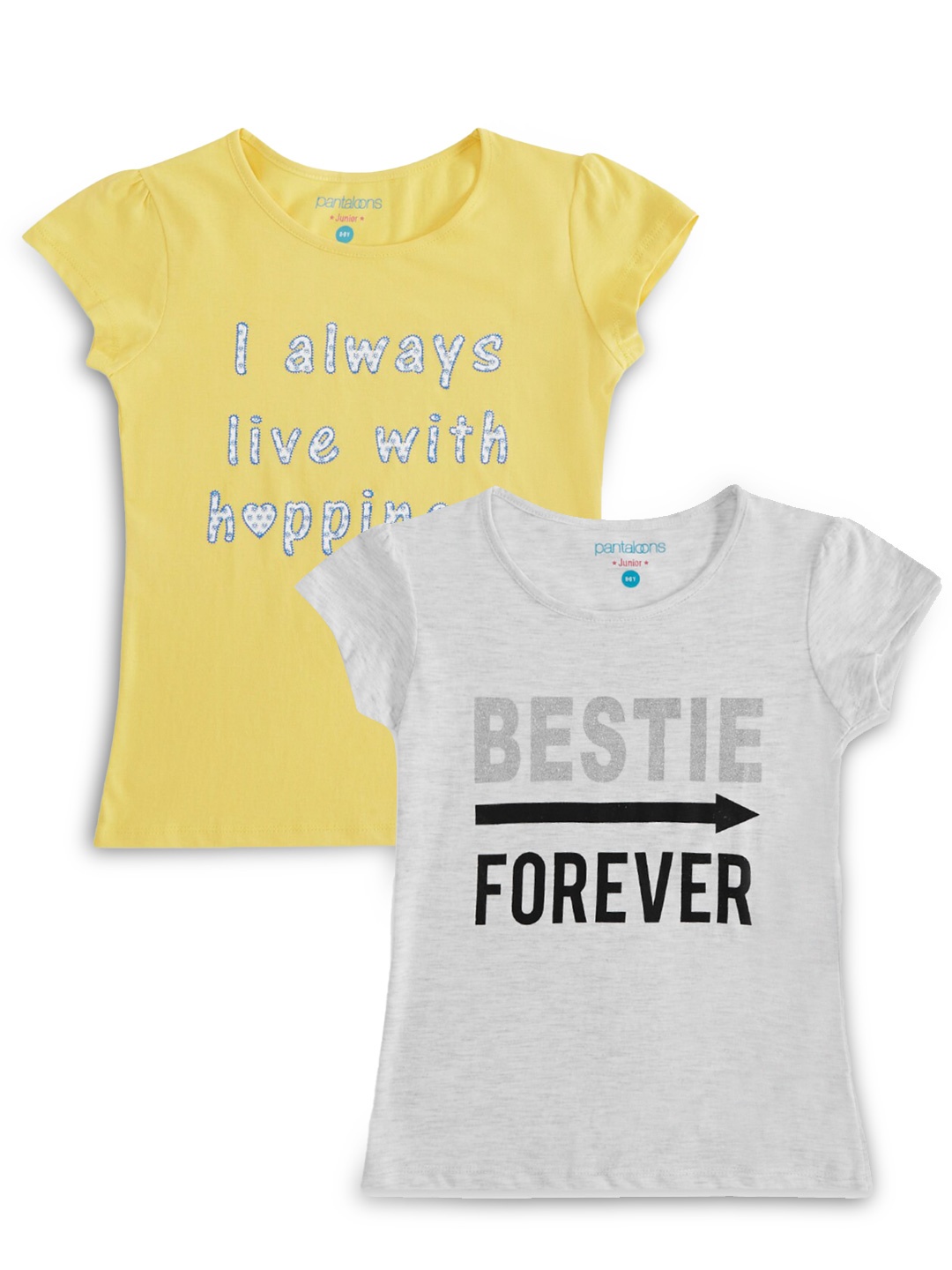 

Pantaloons Junior Girls Pack Of 2 Typography Printed Cotton T-shirt, Yellow