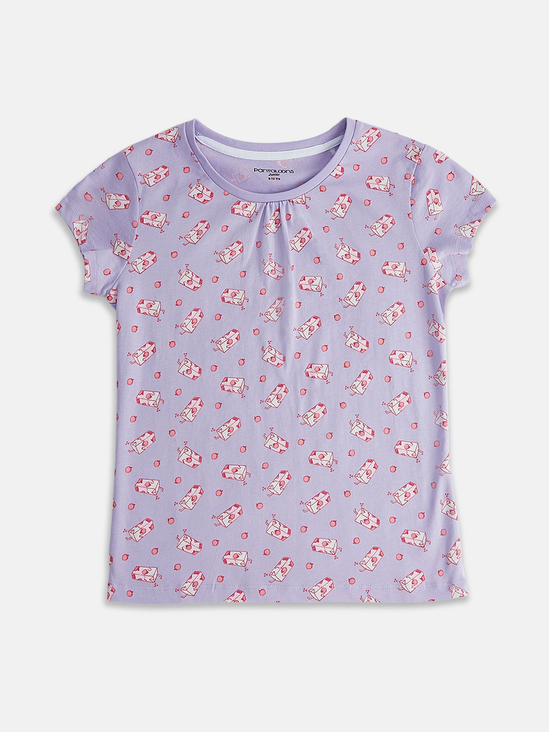 

Pantaloons Junior Girls Conversational Printed Cap Sleeve Cotton T-shirt, Lavender