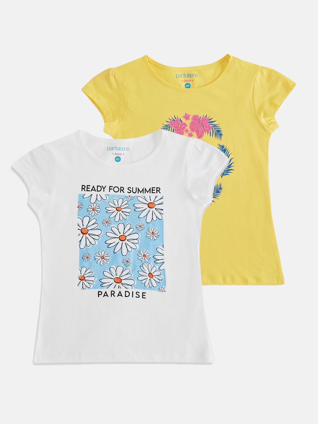 

Pantaloons Junior Girls Pack 0f 2 Graphic Printed Cotton T-shirt, White