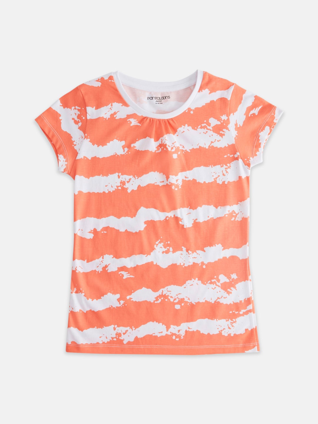 

Pantaloons Junior Girls Abstract Printed Cotton T-shirt, Coral