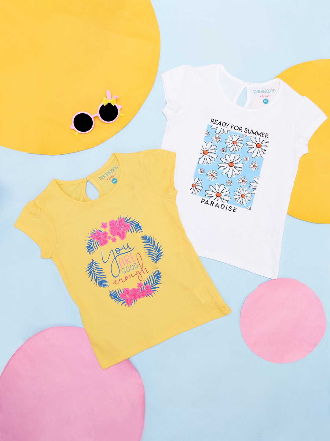 

Pantaloons Junior Girls pack Of 2 Typography Printed Cotton T-shirt, Yellow