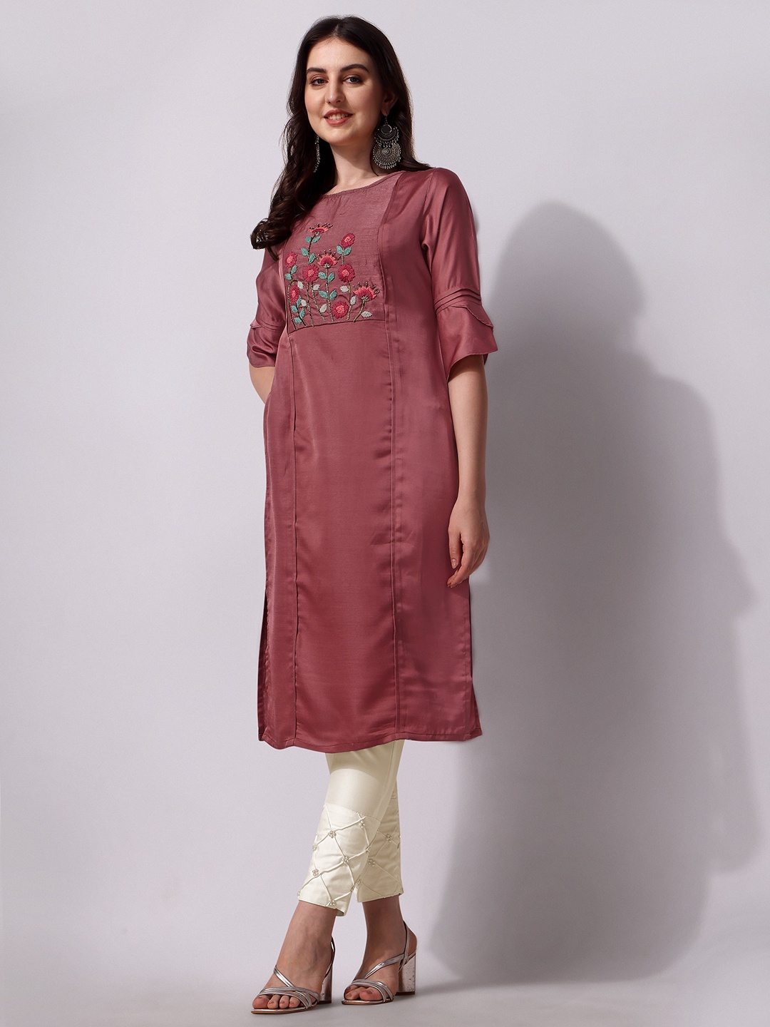 

Berrylicious Floral Embroidered Beads and Stones Kurta With Trousers, Rust