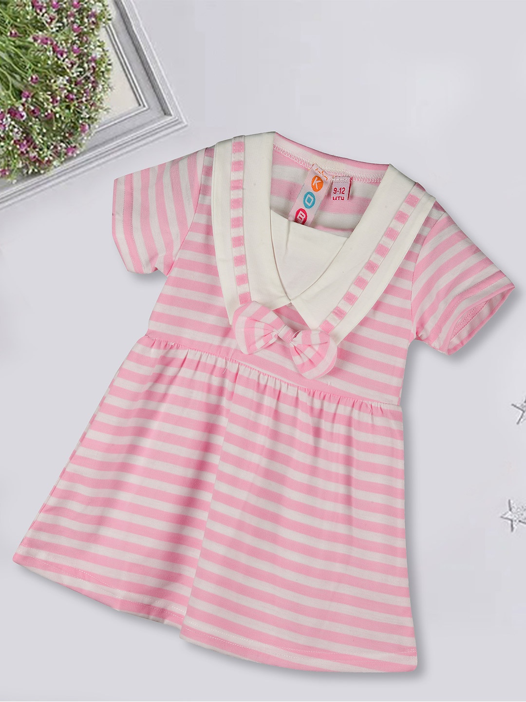 

Kids On Board Girls Striped Fit & Flare Cotton Dress, Pink