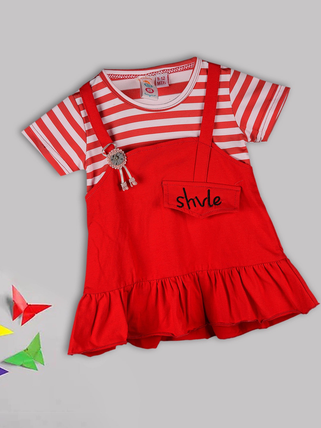 

Kids On Board Girls Cotton Pinafore Dress, Red