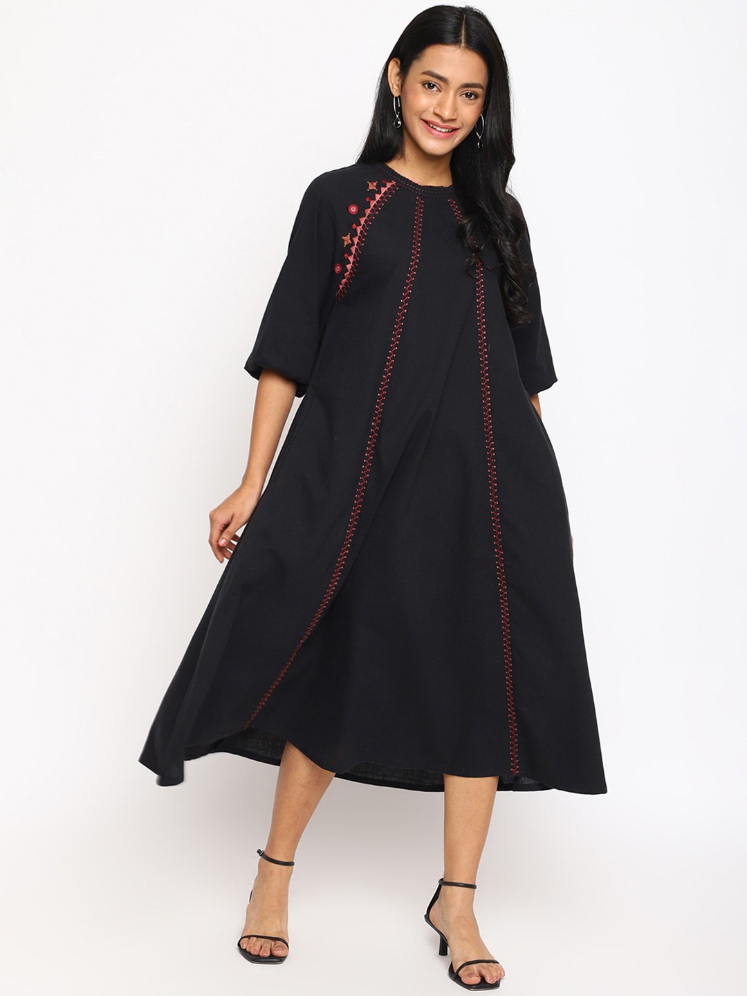 

Fabindia A-Line Midi Dress, Black