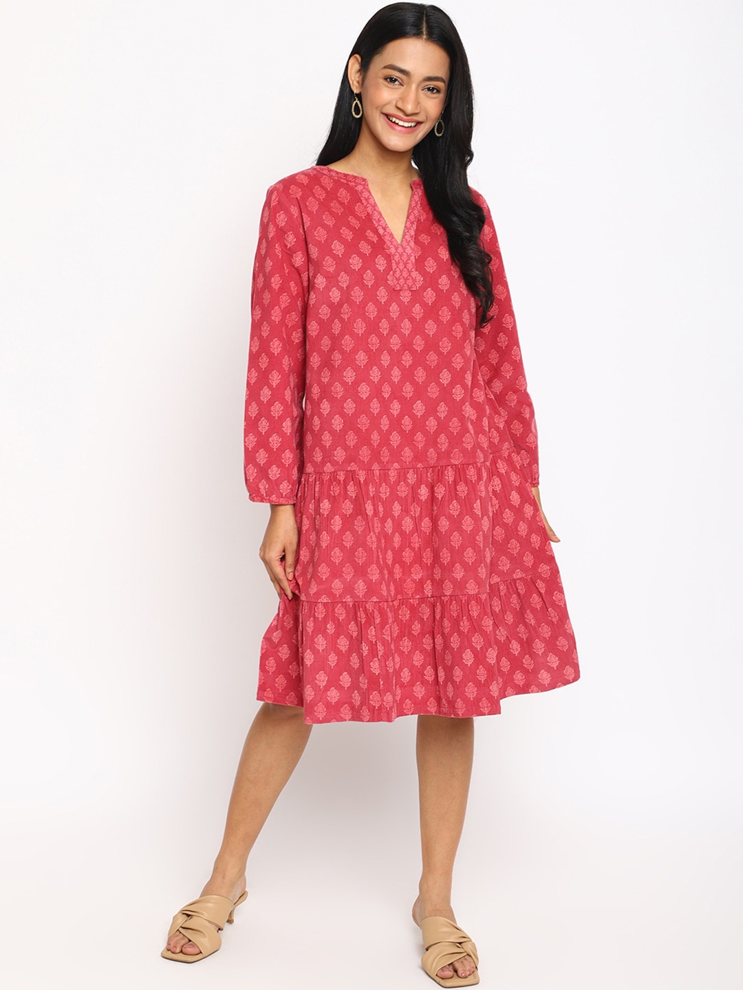 

Fabindia Ethnic Motif Printed A-Line Ethnic Dress, Pink