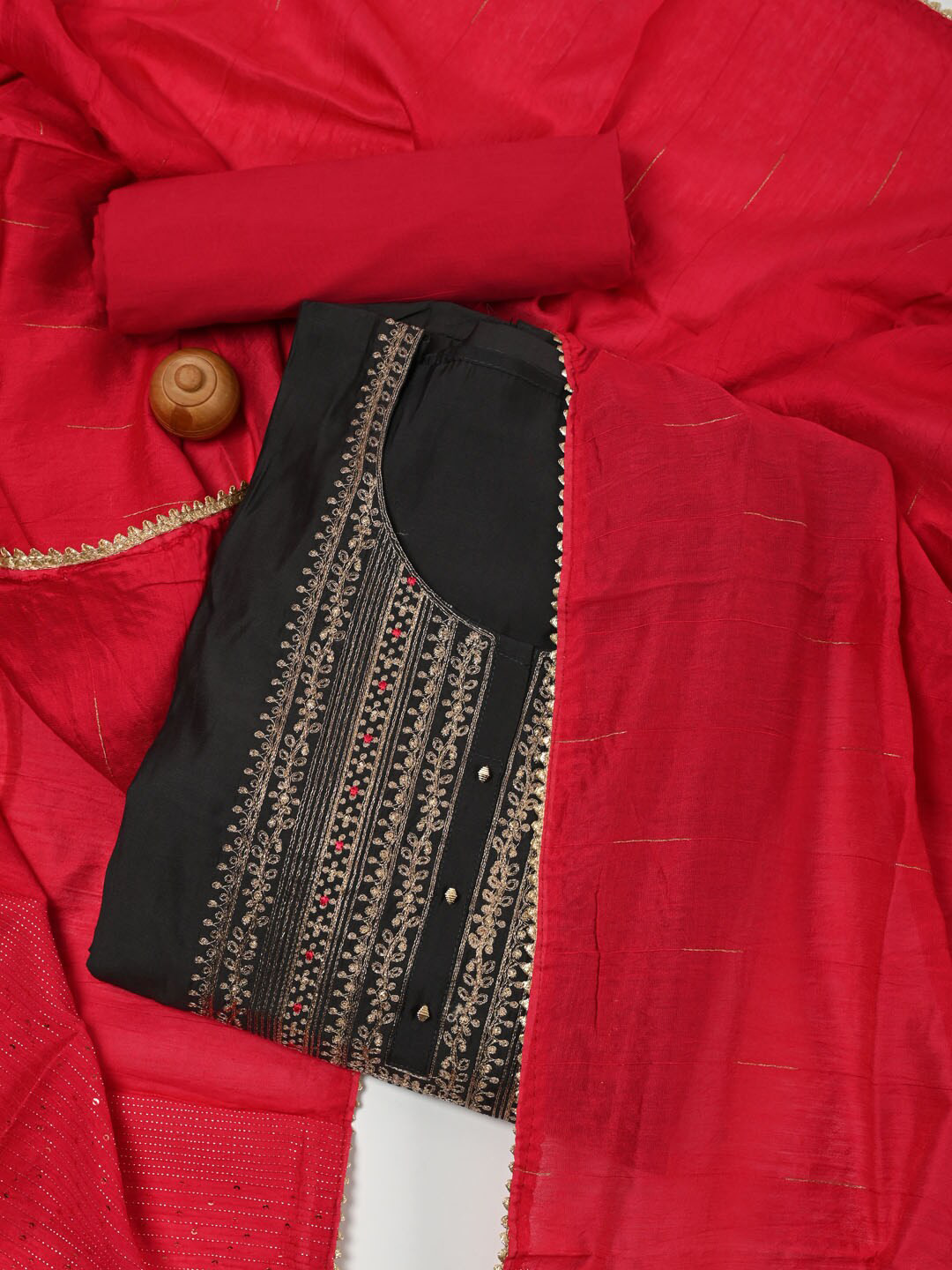 

Meena Bazaar Embroidered Zari Art Silk Unstitched Dress Material, Grey