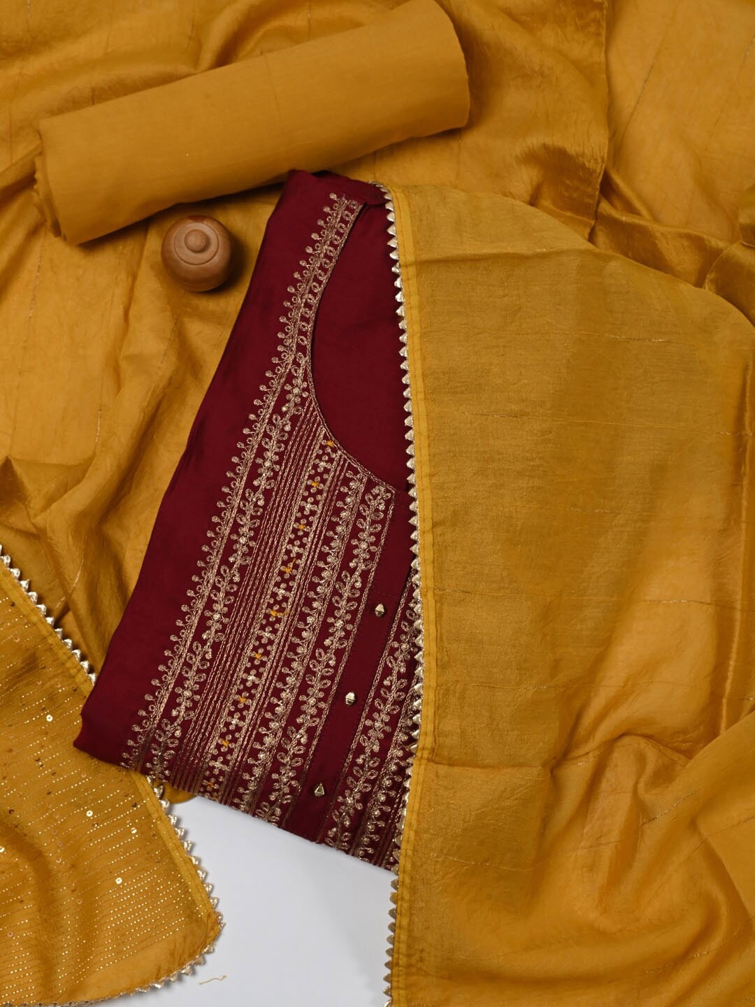 

Meena Bazaar Embroidered Sequinned Art Silk Unstitched Dress Material, Maroon
