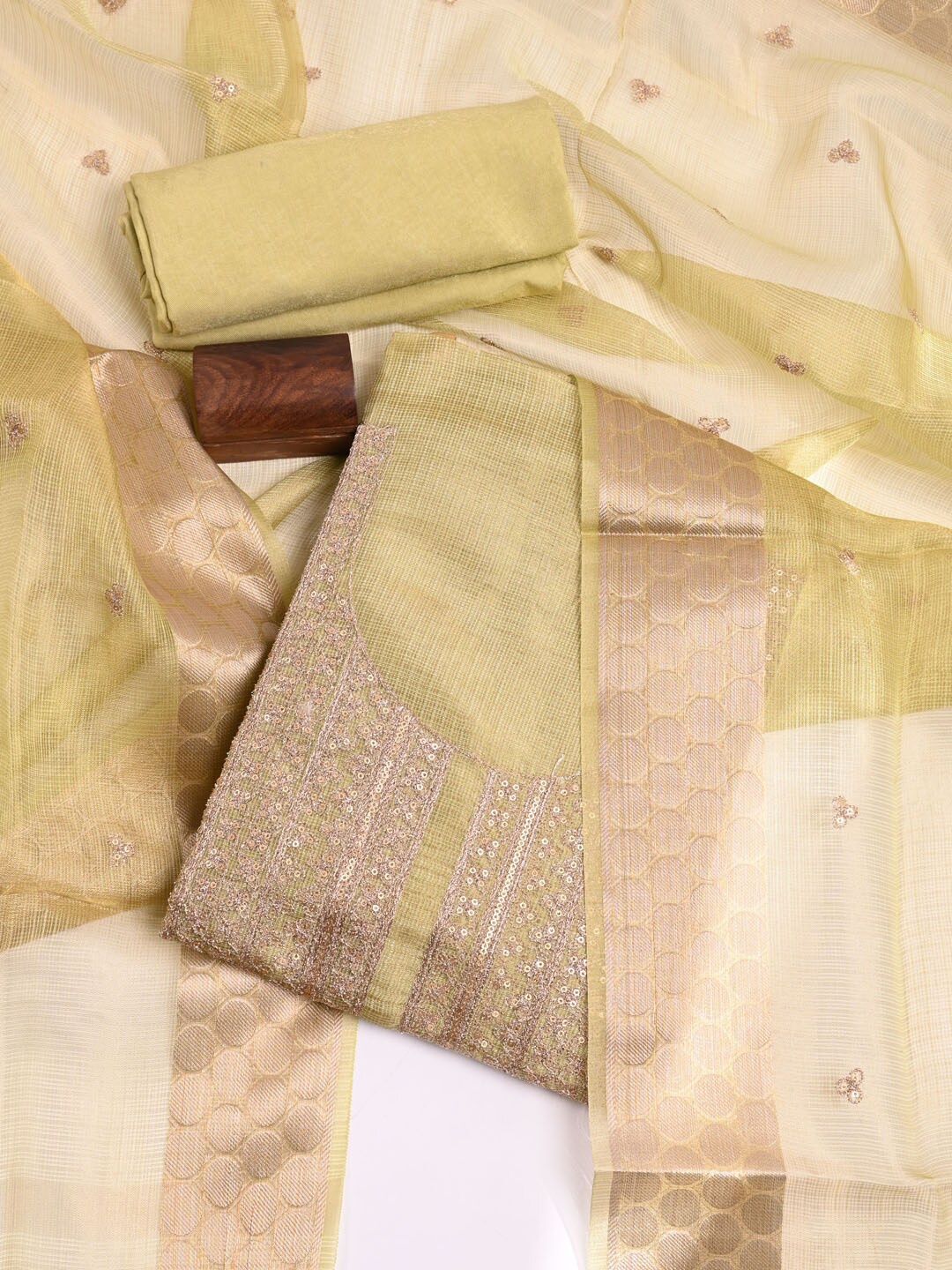 

Meena Bazaar Embroidered Art Silk Unstitched Dress Material, Green