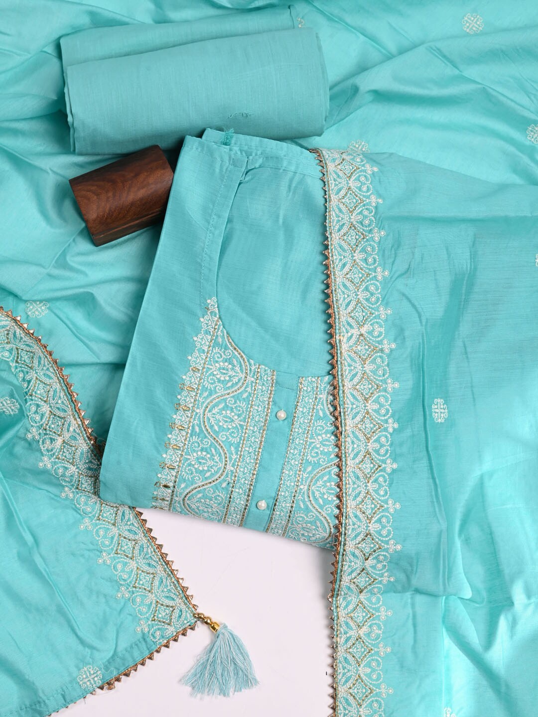 

Meena Bazaar Embroidered Art Silk Unstitched Dress Material, Sea green