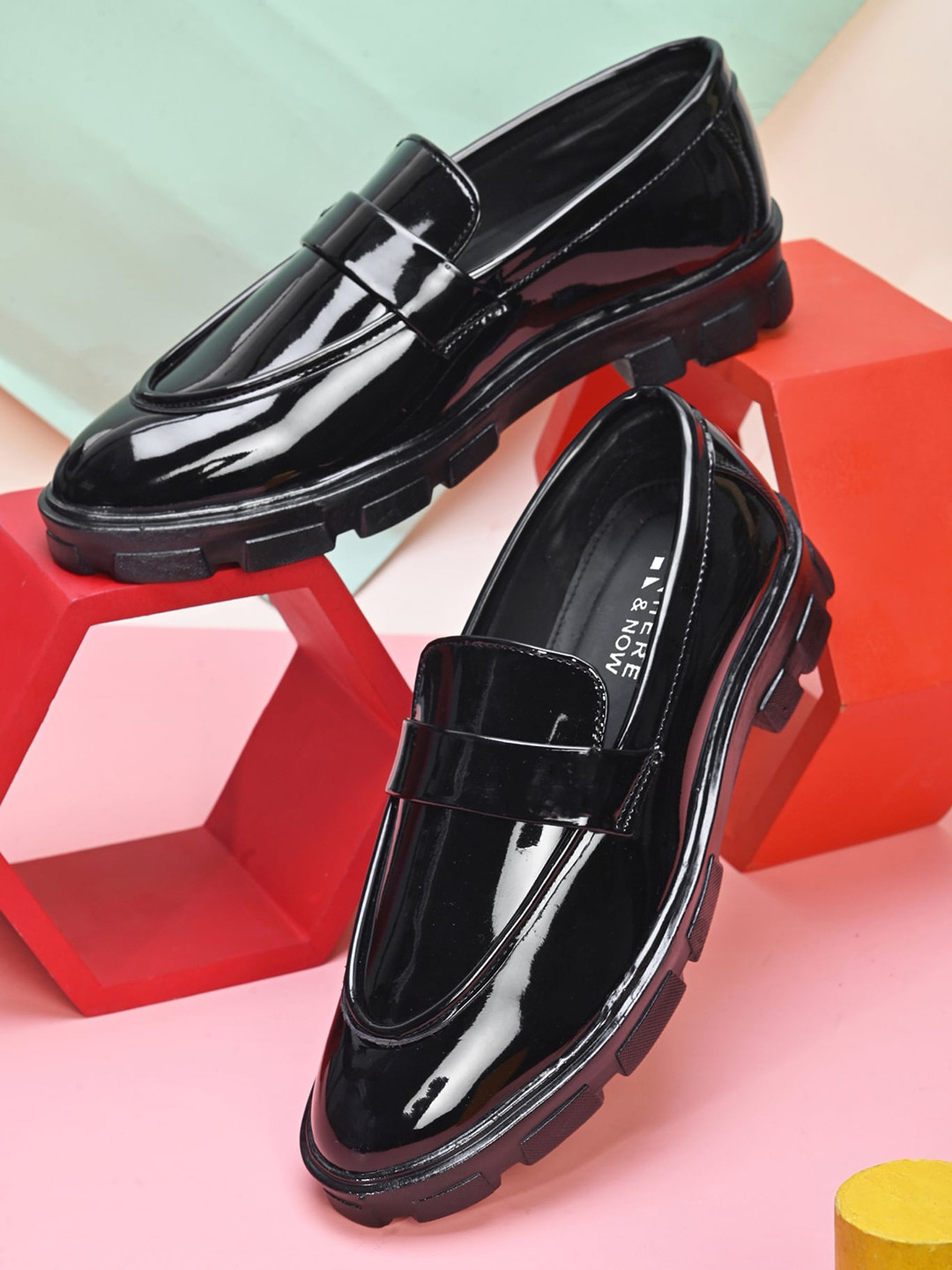 

HERE&NOW Men Round Toe Formal Slip-On Shoes, Black