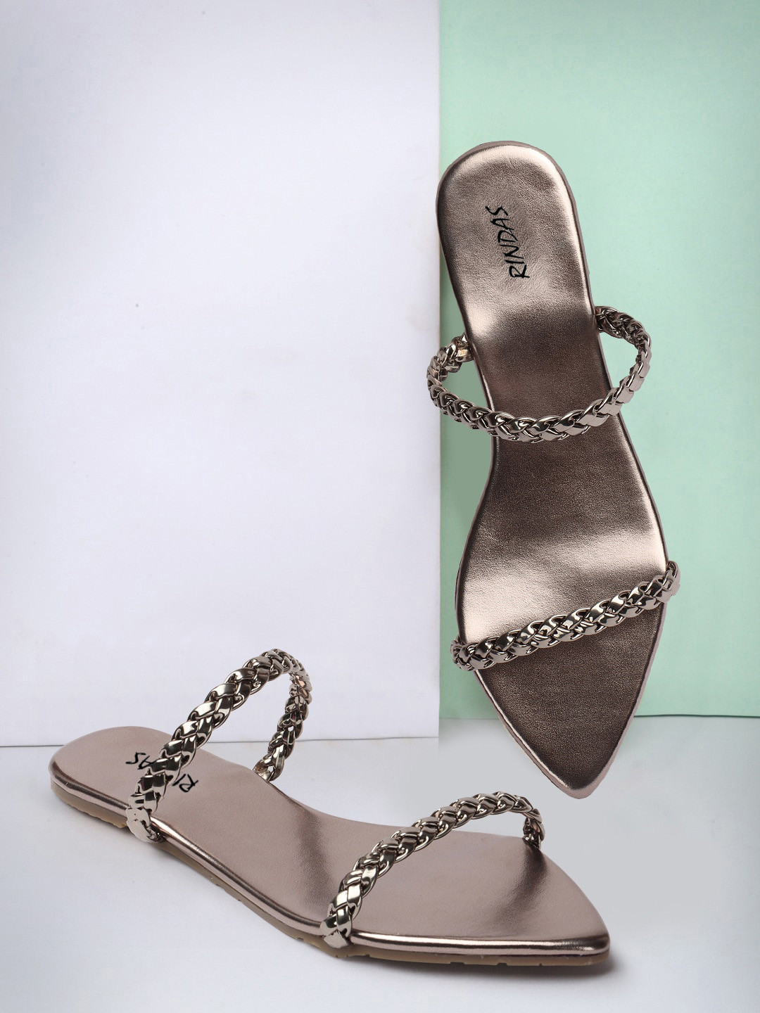 

RINDAS Braided Open Toe Flats, Silver