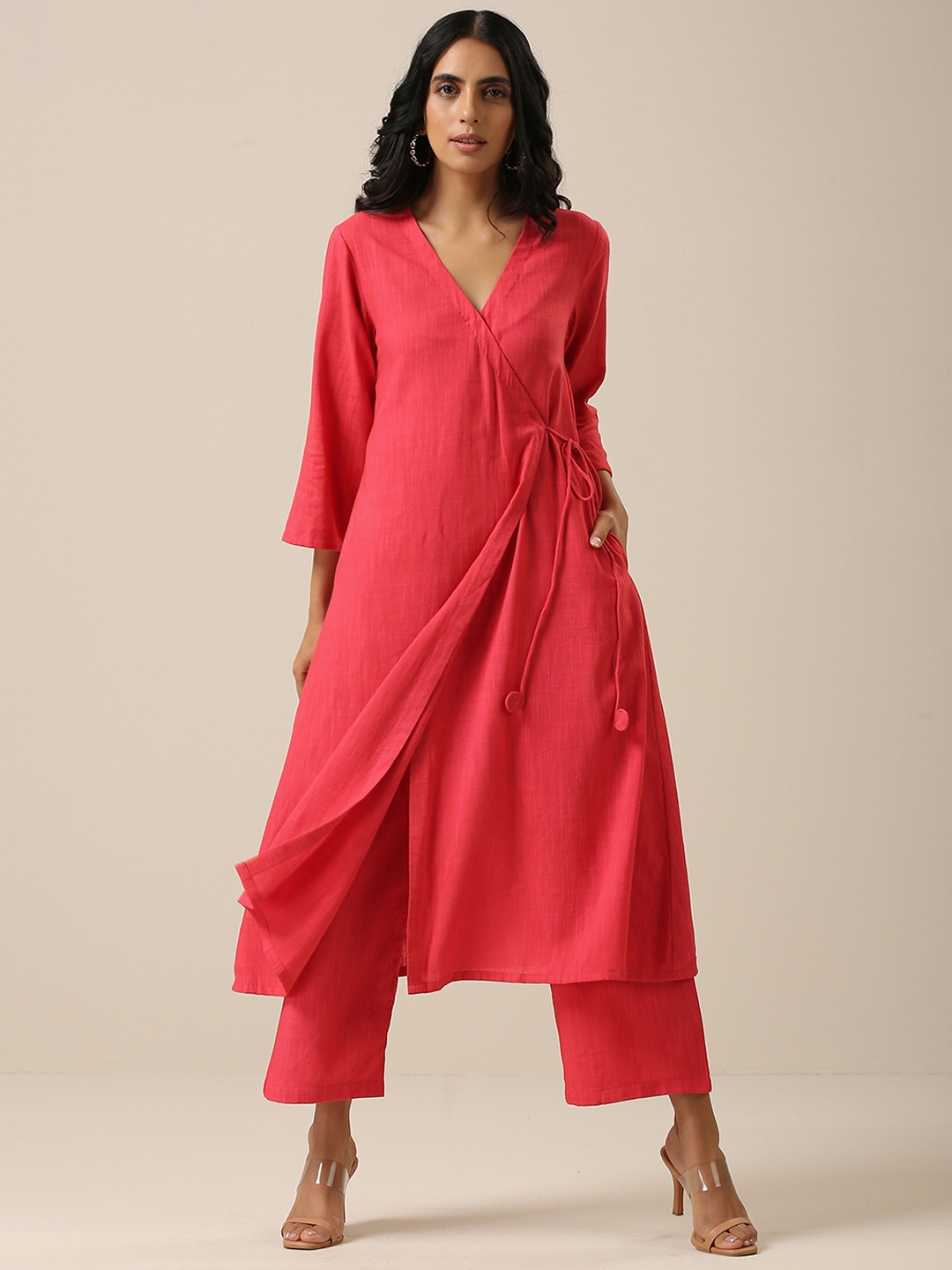 

trueBrowns Angrakha A-Line Pure Cotton Kurta with Palazzos, Pink